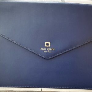 kate spade navy blue envelope clutch with gold logo